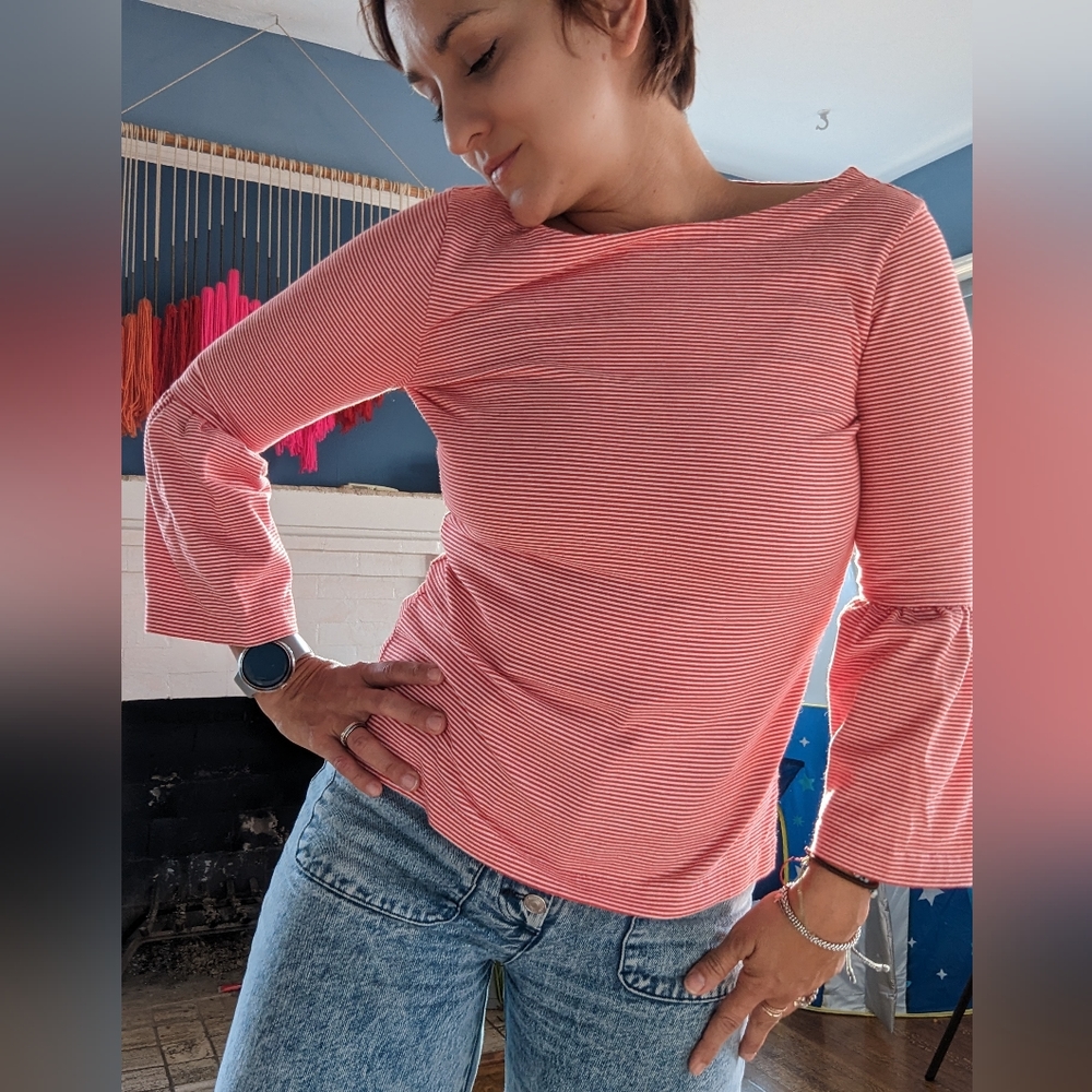 J Crew striped top with bell sleeves